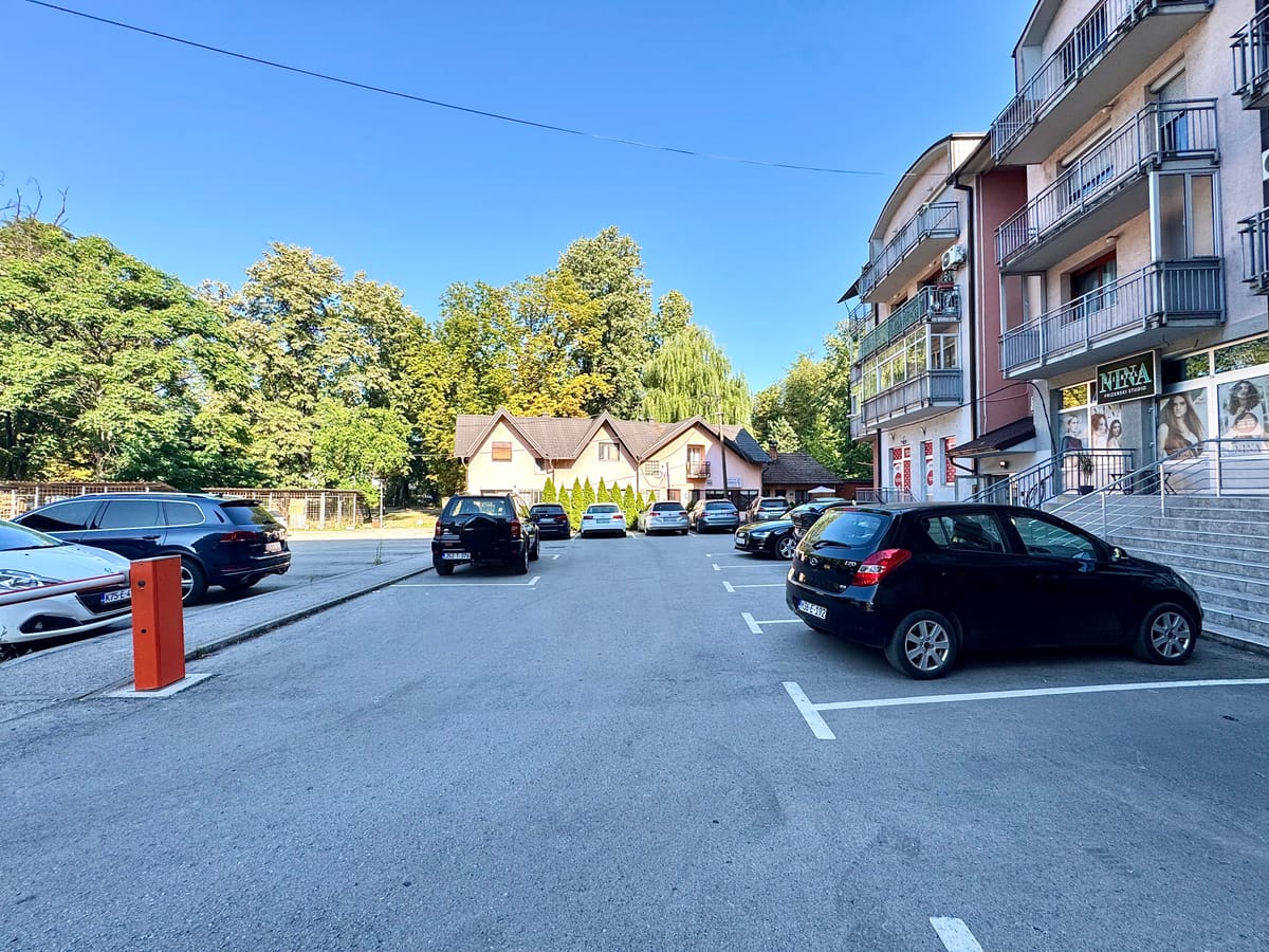 Parking spaces beside the building