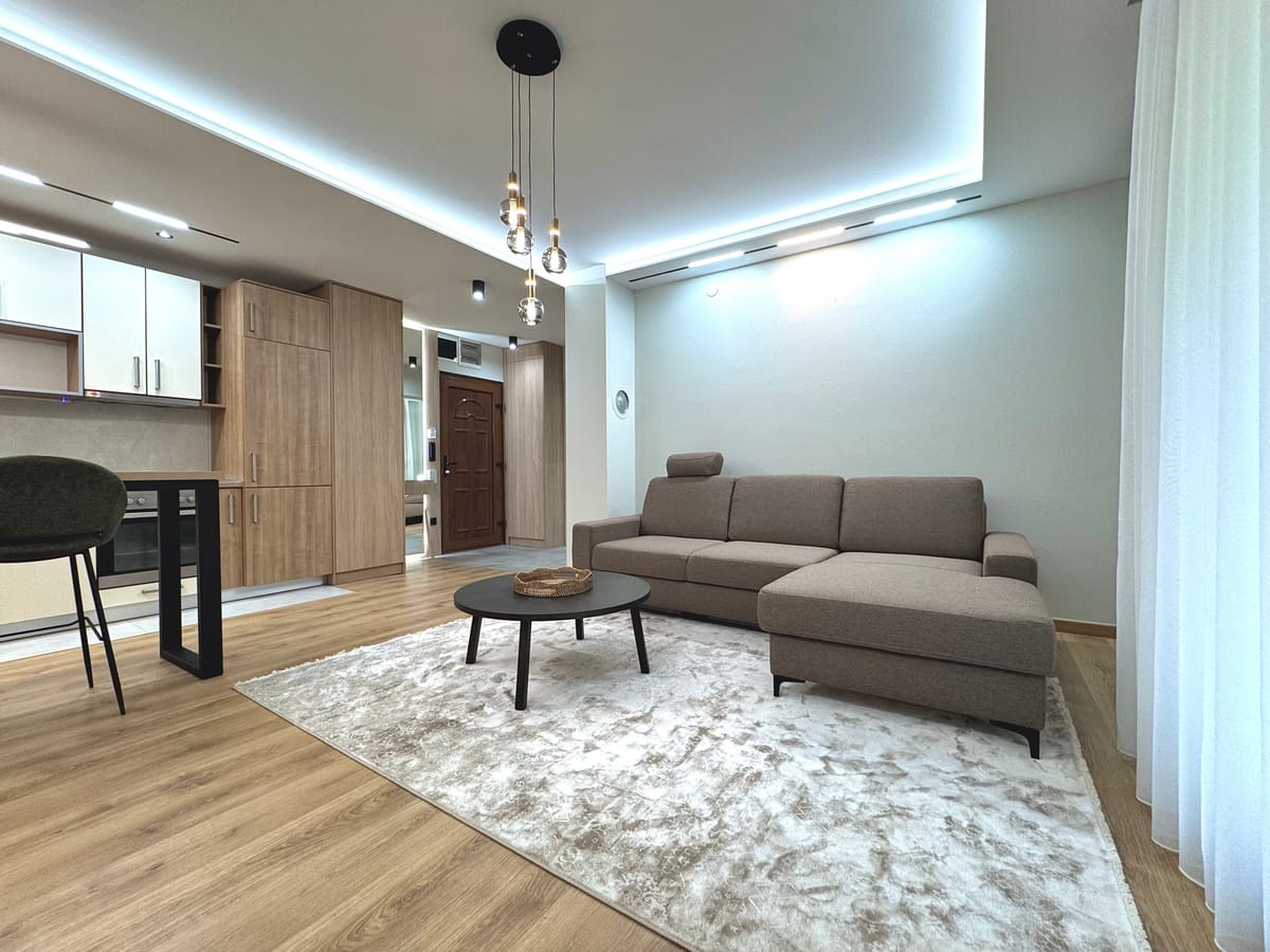 Open-plan living room connected to the kitchen